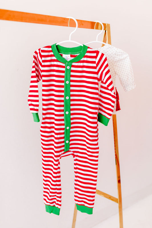 Kids Faux Flap Christmas Pajamas, Red and White Stripe