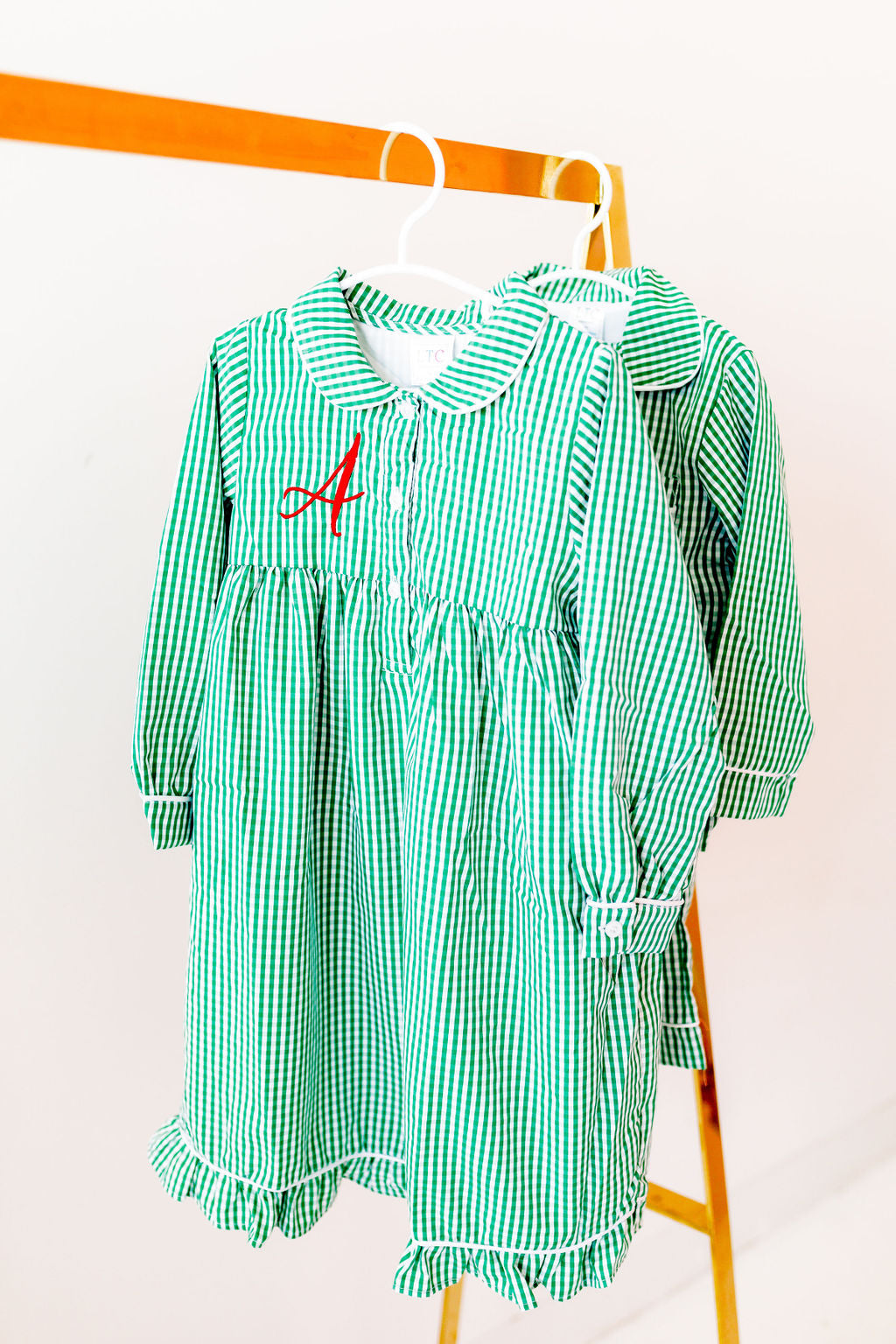 Youth Pajama Dress, Green Gingham