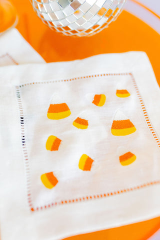 'Candy Corn' Embroidered Cocktail Napkins (Set of Four)-Napkins-[product_category]-Whatsoever Things
