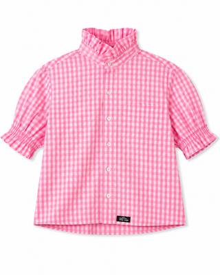 Upcycled Ruffle Collar Short Sleeve Shirts