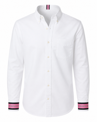 Pearly Vine White Oxford with Navy & Pink Stripe Ribbon Trim, XL