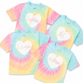 Tie Dye Youth Short Sleeve T-Shirt with Personalized Heart Name Design