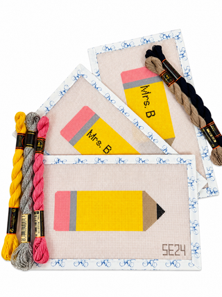 Personalized Pencil Needlepoint Canvas – Custom Teacher Name – 18 Mesh