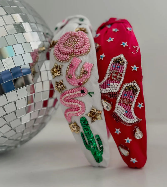 Beaded cowgirl headband - white