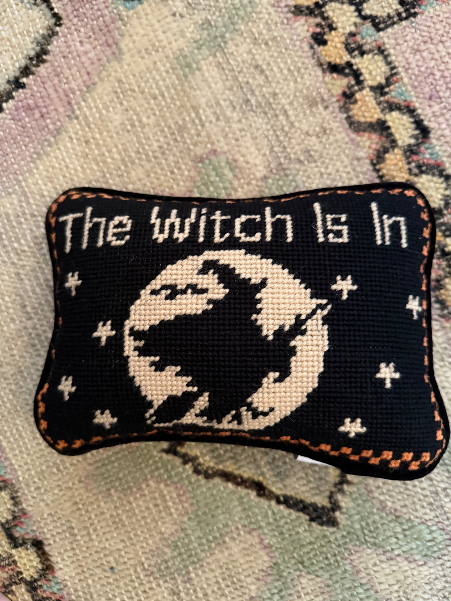 The Witch Is In Needlepoint Pillow-Throw Pillows-[product_category]-Whatsoever Things