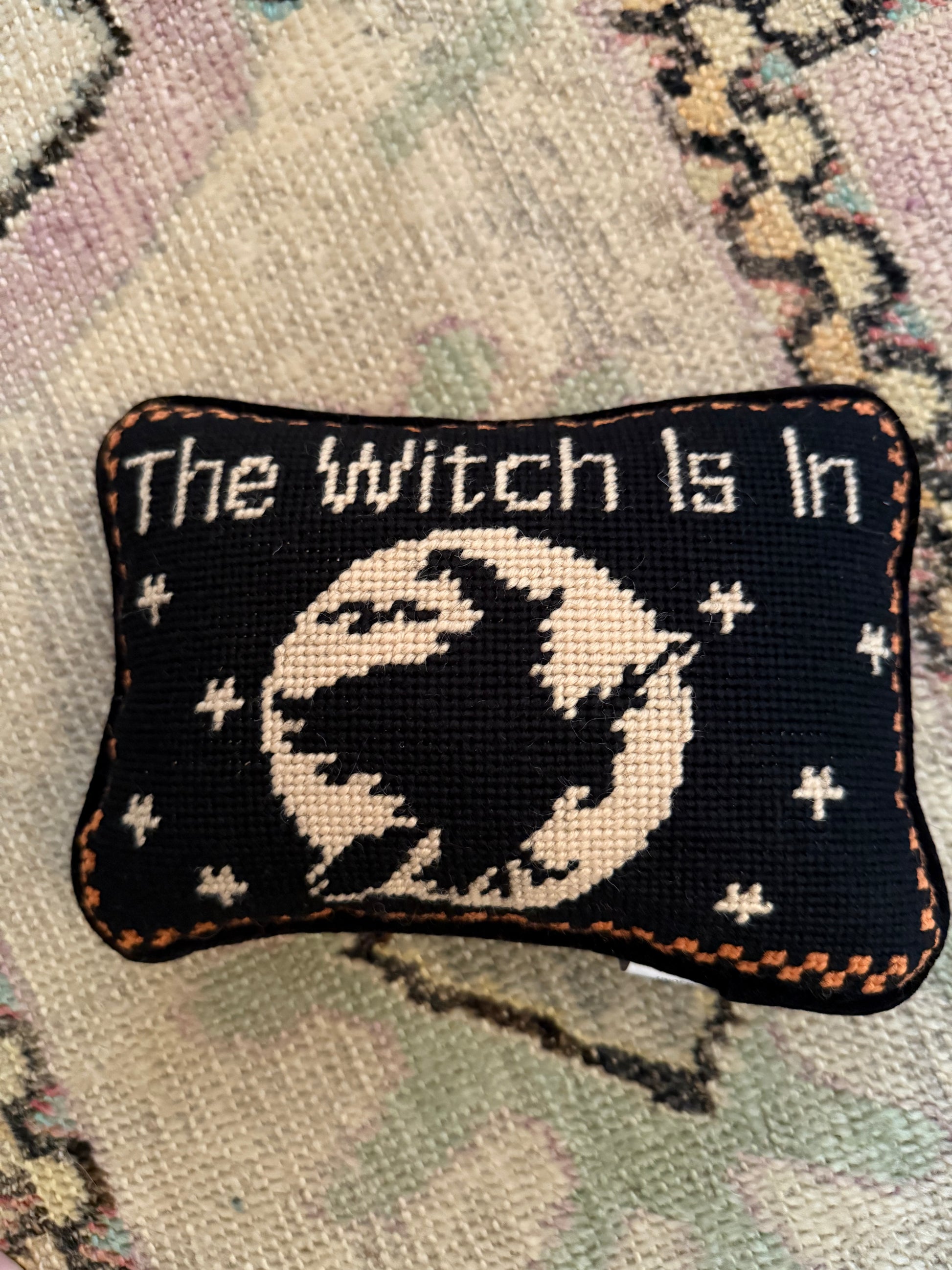 The Witch Is In Needlepoint Pillow-Throw Pillows-[product_category]-Whatsoever Things