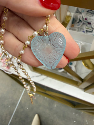 Radiant puff heart necklace on pearls