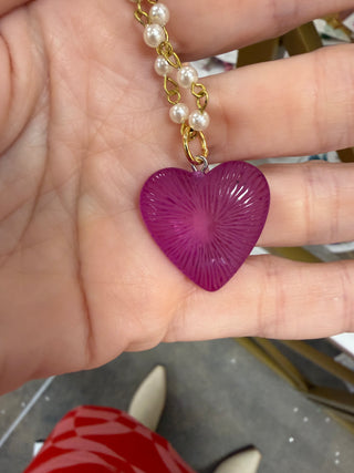 Radiant puff heart necklace on pearls