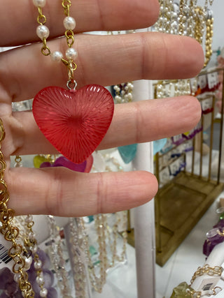 Radiant puff heart necklace on pearls