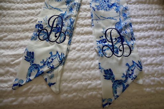 Blue chinoserie wreath sash