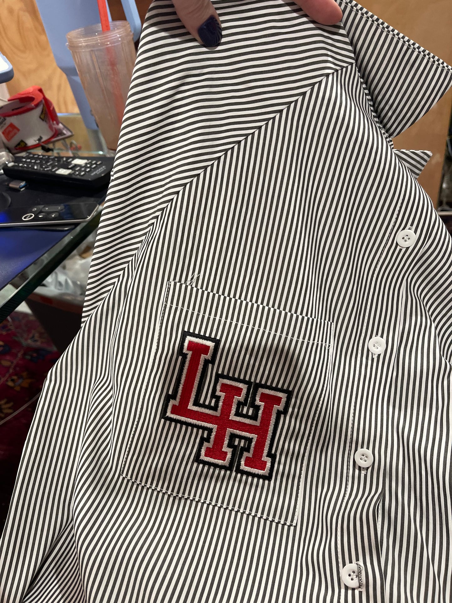 Smocked cuff boyfriend shirt