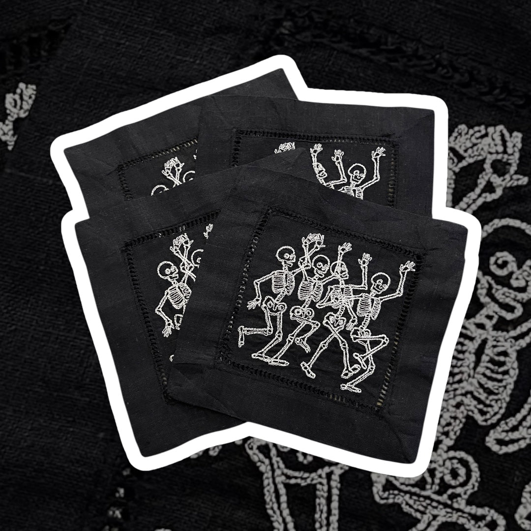 Dancing Skeletons Embroidered Cocktail Napkins (set of four) 👻-Napkins-[product_category]-Whatsoever Things