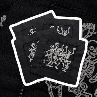 Dancing Skeletons Embroidered Cocktail Napkins (set of four) 👻-Napkins-[product_category]-Whatsoever Things