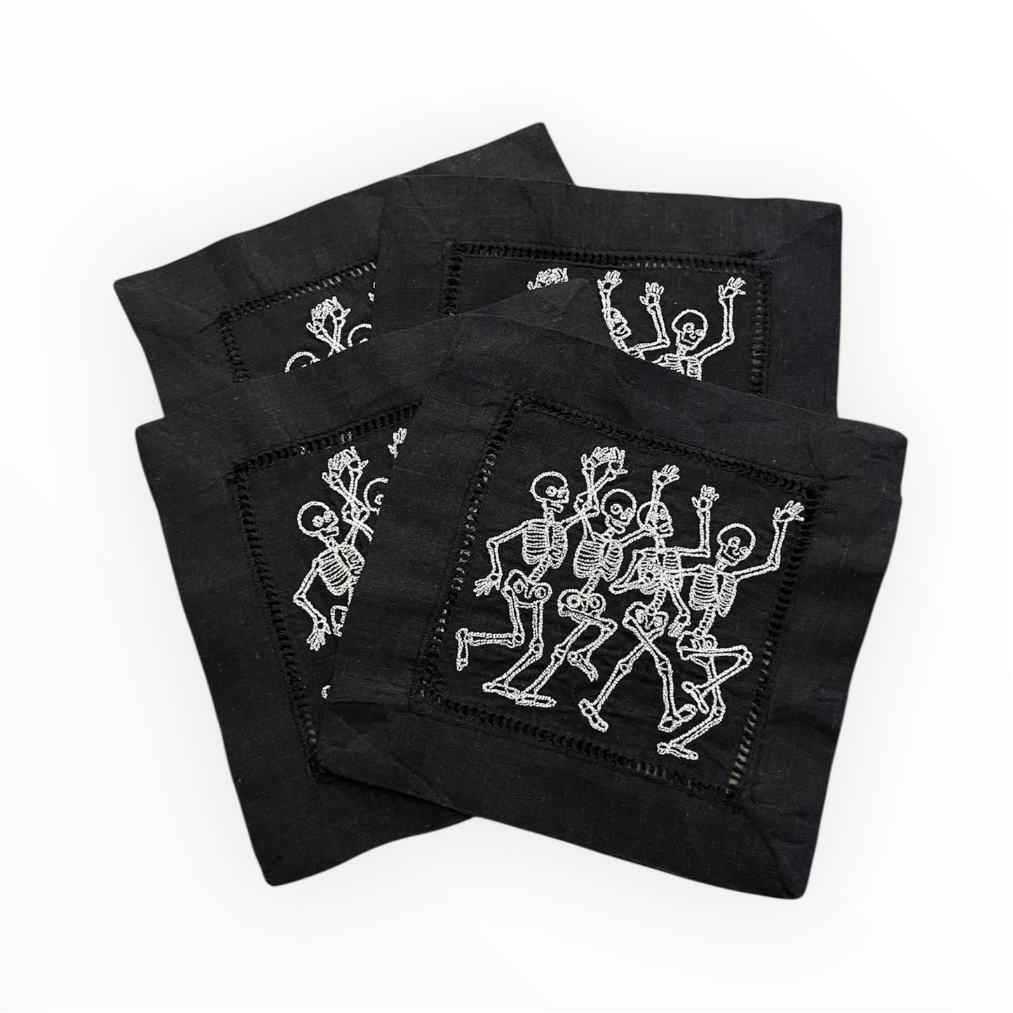 Dancing Skeletons Embroidered Cocktail Napkins (set of four) 👻-Napkins-[product_category]-Whatsoever Things