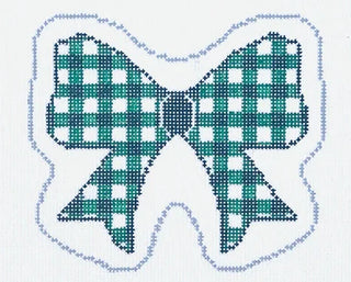 Green Gingham Bow Ornament Needlepoint Canvas