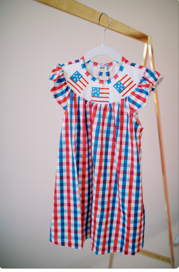 4th Of July American Flag Gingham Smocked Rompers and Dresses