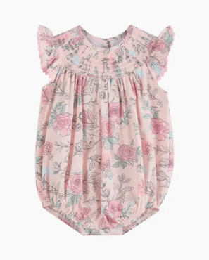 Pink Rose Smocked Flutter Sleeve Dress / Romper-Baby & Kids Clothing-[product_category]-Whatsoever Things