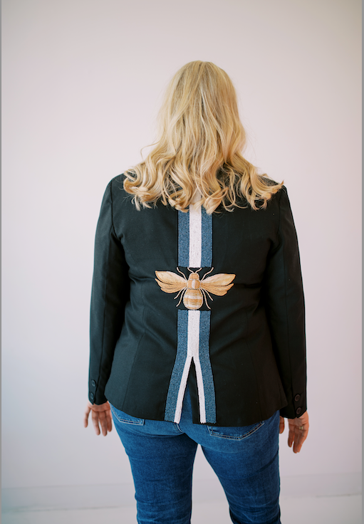 Custom Bee Beaded Blazer in Black (Four week turn)
