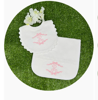 Bib / Burp Cloth Set with Embroidered Monogram-Baby & Kids Clothing-[product_category]-Whatsoever Things