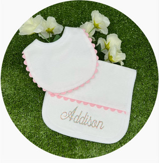 Bib / Burp Cloth Set with Embroidered Monogram-Baby & Kids Clothing-[product_category]-Whatsoever Things