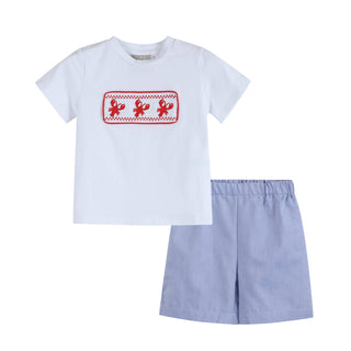 White Crawfish Smocked Tee with 'Denim' Shorts-Baby & Kids Clothing-[product_category]-Whatsoever Things