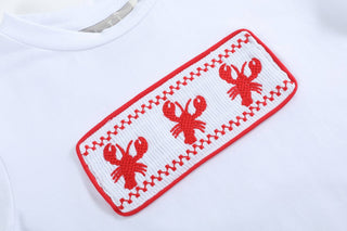 White Crawfish Smocked Tee with 'Denim' Shorts-Baby & Kids Clothing-[product_category]-Whatsoever Things