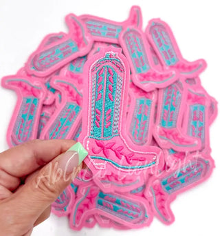 Pink turquoise cowboy boot patch iron on trucker hat patches-Accessories-[product_category]-Whatsoever Things
