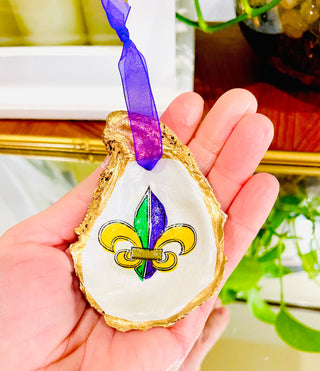 Decoupaged Fleur De Lis Oyster Shell Ornament-Ornaments-[product_category]-Whatsoever Things