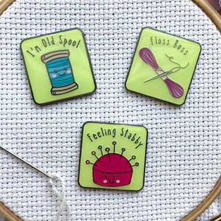Spool of Thread "I'm Old Spool" Enamel Needle Minders