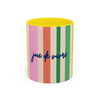 Colorful Striped Accent Coffee Mug, Navy – 'Joie de Vivre'