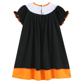 Black and Orange Boo Halloween Smocked Bishop Dress-Baby & Kids Clothing-[product_category]-Whatsoever Things