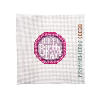 Birthday Cake 2.25" round Mini Needlepoint Canvas