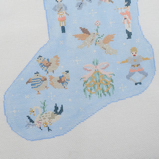 12 Days of Christmas Needlepoint Stocking Canvas | Hand-Painted 13 Mesh