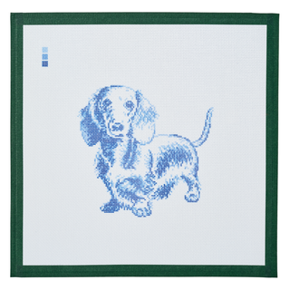 Vintage Blue Toile Long-Haired Dachshund Needlepoint Canvas