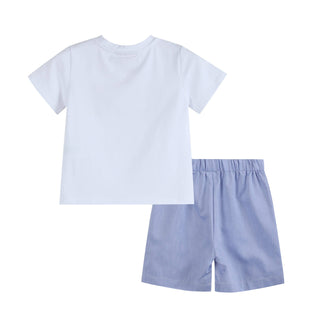 White Crawfish Smocked Tee with 'Denim' Shorts-Baby & Kids Clothing-[product_category]-Whatsoever Things