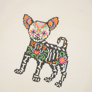 Día de los Muertos Chihuahua Hand Painted Needlepoint Canvas