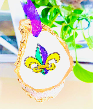 Decoupaged Fleur De Lis Oyster Shell Ornament-Ornaments-[product_category]-Whatsoever Things