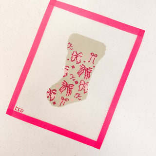 Hand-Painted Coquette Bow Mini Stocking Needlepoint Canvas