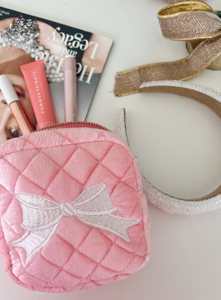 Pink Bow mini cosmetic bag-Bags-[product_category]-Whatsoever Things