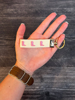 Pink Boot Embroidered Keychain-Bags-[product_category]-Whatsoever Things