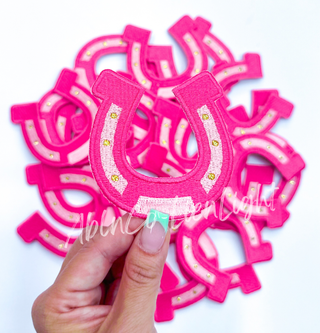 Preppy pink horseshoe mascot patch trucker hat patch iron on-Accessories-[product_category]-Whatsoever Things