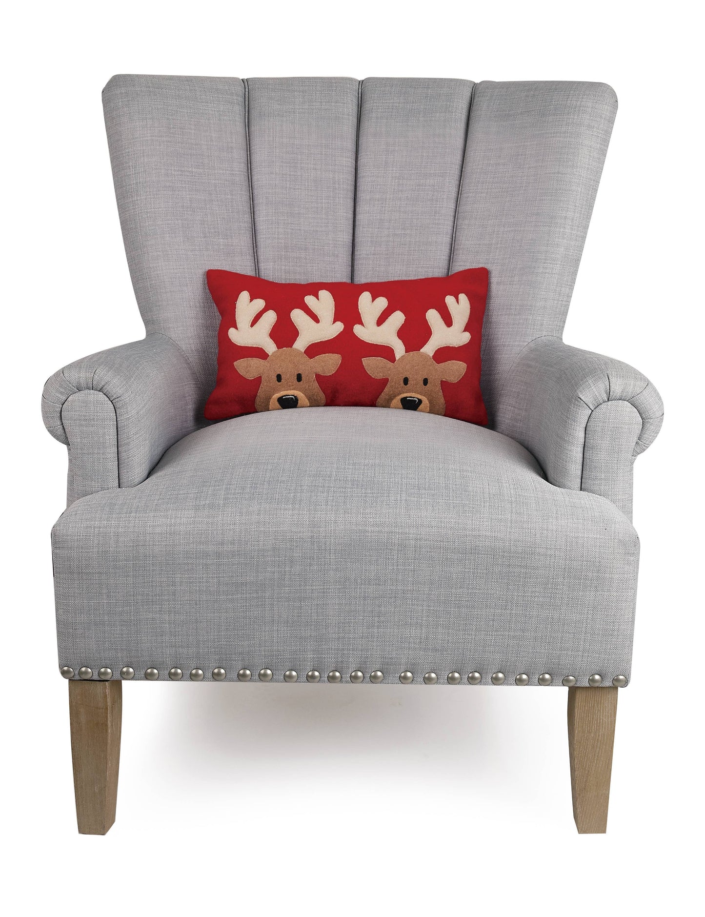 Felt Reindeer Embroidered Pillow-Pillows-[product_category]-Whatsoever Things