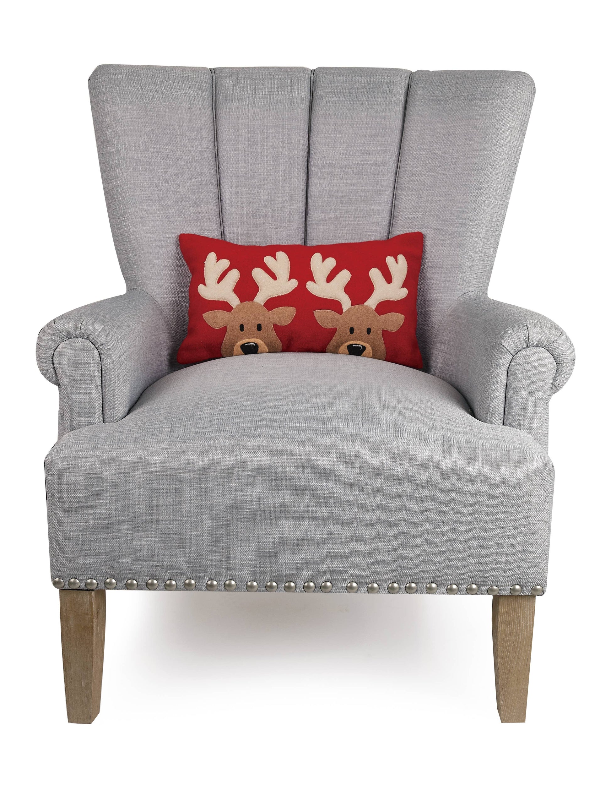 Felt Reindeer Embroidered Pillow-Pillows-[product_category]-Whatsoever Things