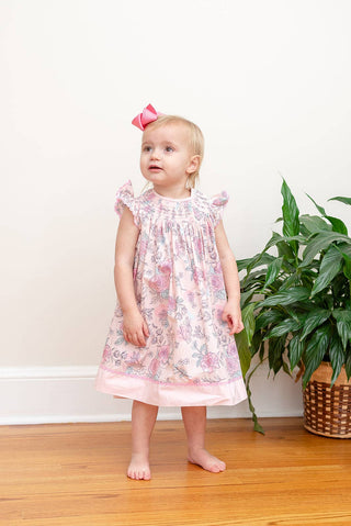 Pink Rose Smocked Flutter Sleeve Dress / Romper-Baby & Kids Clothing-[product_category]-Whatsoever Things