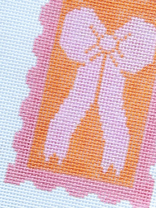 Pink Bow Needlepoint Canvas, 18 Mesh 2”x4” Design, Coquette Stamp Needlepoint Canvas, Bow Stamp Needlepoint Canvas