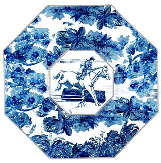 Equestrian Jumper Toile Blue Decoupage Plate-Decor-[product_category]-Whatsoever Things