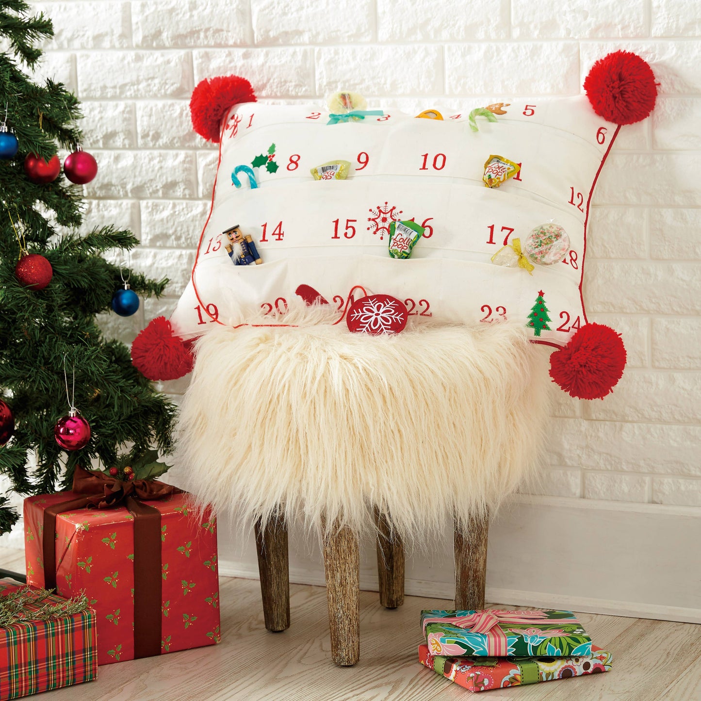 Advent Calendar Embroidered Pillow - Christmas