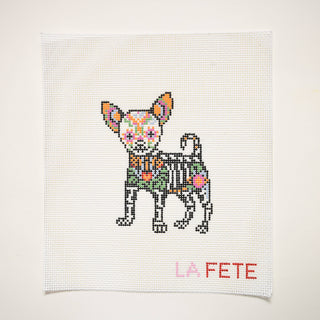 Día de los Muertos Chihuahua Hand Painted Needlepoint Canvas