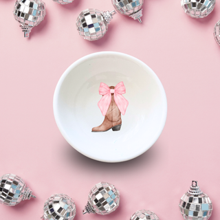 Cowgirl Boot Country Brown Pink Bow Jewelry Trinket Dish-Trays-[product_category]-Whatsoever Things