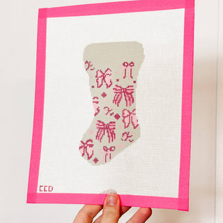 Hand-Painted Coquette Bow Mini Stocking Needlepoint Canvas